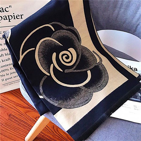 

scarves camellia cashmere scarf 2021 fashion warmth tassel shawl thicker and longer, Blue;gray