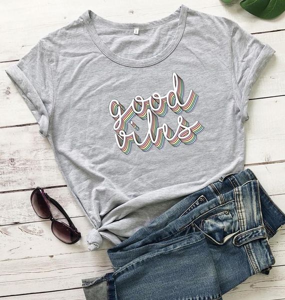 

women's t-shirt good vibes graphic women fashion pure cotton casual funny cute kawaii young hipster grunge tumblr t shirt party gift te, White
