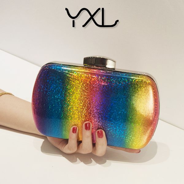 

summer versatile rainbow dinner laser pu hand gradient women's bag