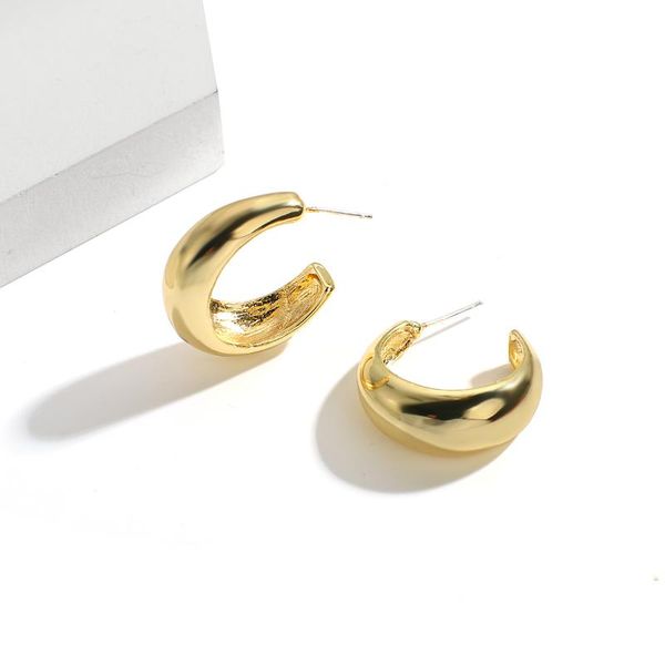 

hoop & huggie aensoa gold color big earrings korean geometric metal c shape for women female earring 2021 trend fashion jewelry, Golden;silver