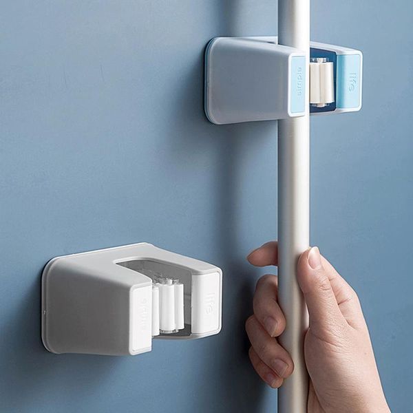 

hooks & rails punch storage mop clip wall mounted sticky hook strong seamless household bathroom practical tool