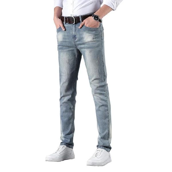 

slim straight gentleman jeans blue stripe pants for men boyfriend vintage brand men's denim trousers