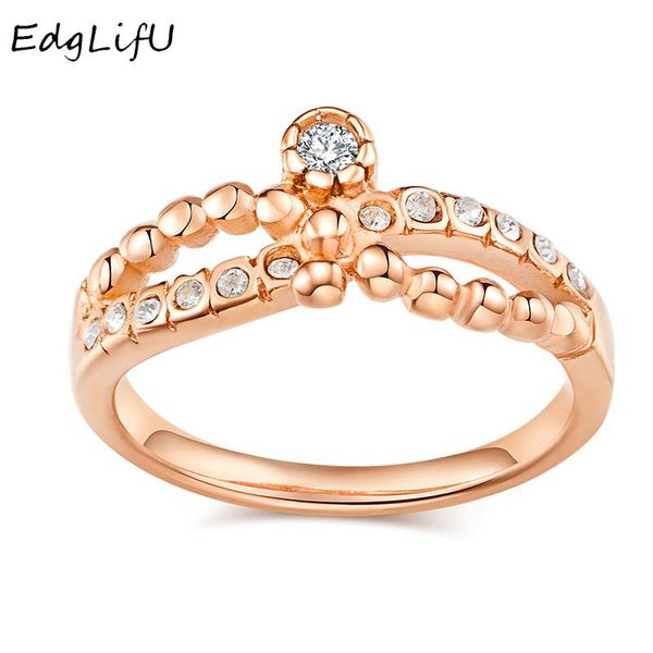 

EdgLifU Women's Wedding Ring Simple CZ Crystals Bow Stainless Steel Rose Gold Engagement Rings For Women Anillo De Dama, Slivery;golden