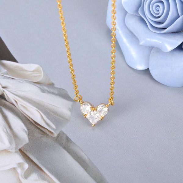

pendant necklaces trendy stainless steel minimalism crystal heart for women gold color zircon choker charm wedding jewelry gifts, Silver