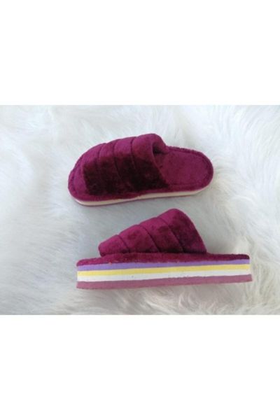 

slippers female maroon plush home slipper, Black