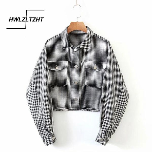 

women's jackets hwlzltzht autumn jacket for woman plaid coat big size long sleeve outwear bf harajuku oversized korea streetwear, Black;brown