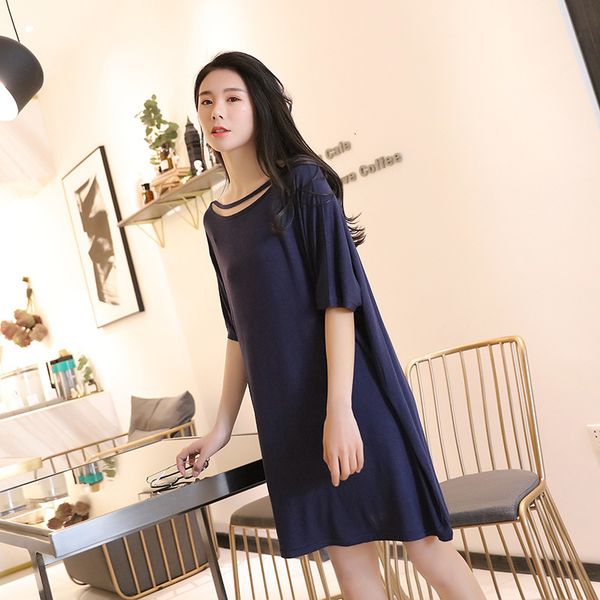 

women's sleepwear elegant women night dress short sleeve summer nightgowns loose fat mm homewear modal comfortable ladie's nightsh, Black;red