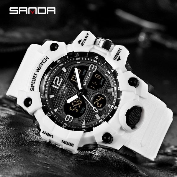 

wristwatches sanda men military watches g style white sport watch led digital 50m waterproof s male clock relogio masculino, Slivery;brown