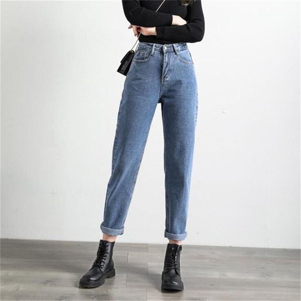 

vintage blue denim jeans high waist women fall winter full length boyfriend mom pants female trousers sale women's
