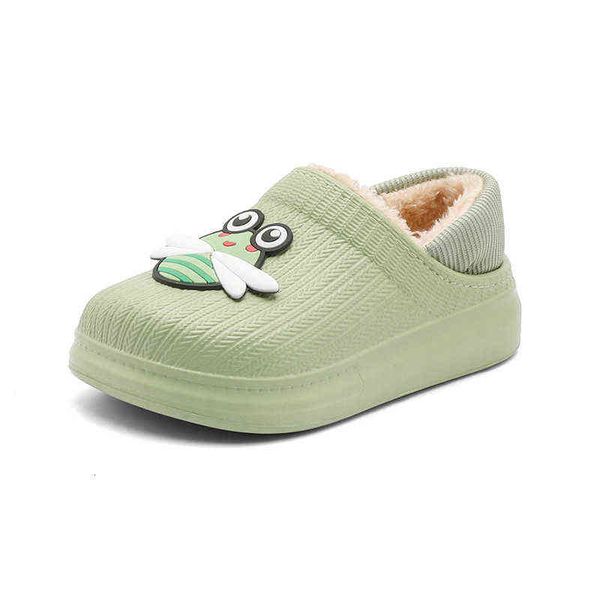 

chilen's cotton slipper bag heel waterproof and anti-skid cute plush thickened baby slippers warm plush chilen's shoes in autumn, Black