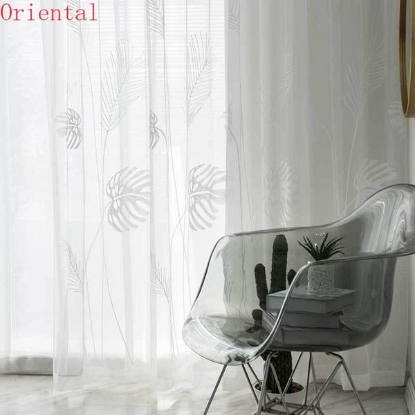 

modern embroidered tulle window curtains for living room bedroom leaf sheer voile curtain kitchen blind drapes door custom &