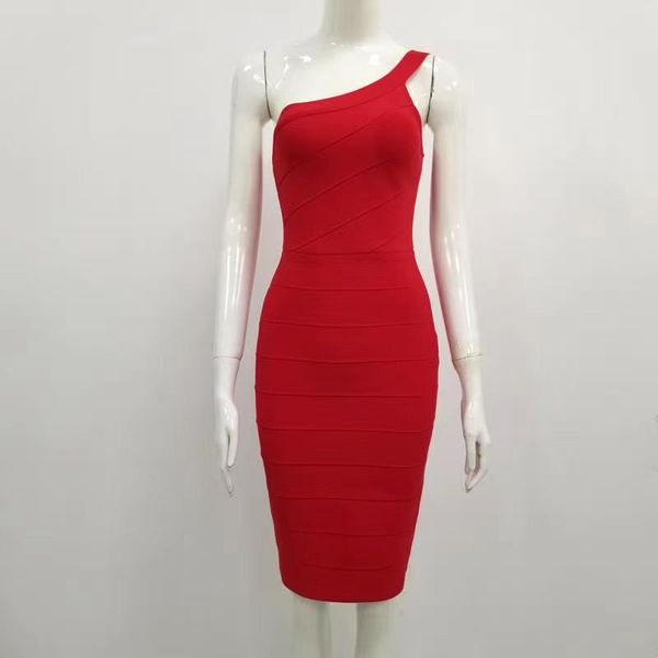 

casual dresses women winter style one shoulder red mini bodycon bandage dress 2021 elegant evening party club vestidos, Black;gray