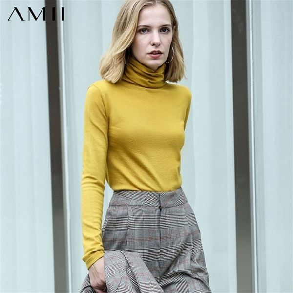 

amii spring winter women's turtleneck sweater causal solid slim fit wool pullover fashion women's sweater 11820098 210805, White;black