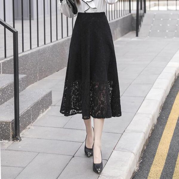 

skirts cultiseed women ol elegant office work party high waist lace long clothing female fashion cute solid color, Black