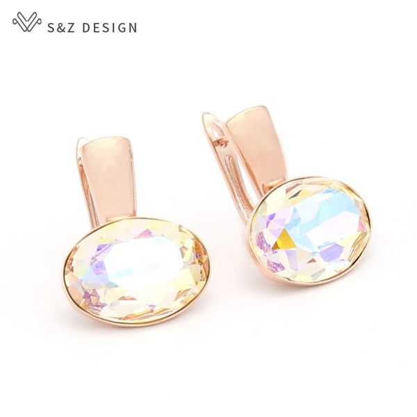 

Dangle & Chandelier S&Z DESIGN Korean Fashion Elegant Luxury Big Oval Crystal Earrings 585 Rose Gold Eardrop For Women Wedding Party Jewelry, Silver