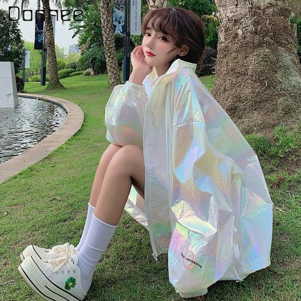 

women's jackets 2021 spring laser korean style loose thin sun protection clothing all-matching ins fashion coat, Black;brown