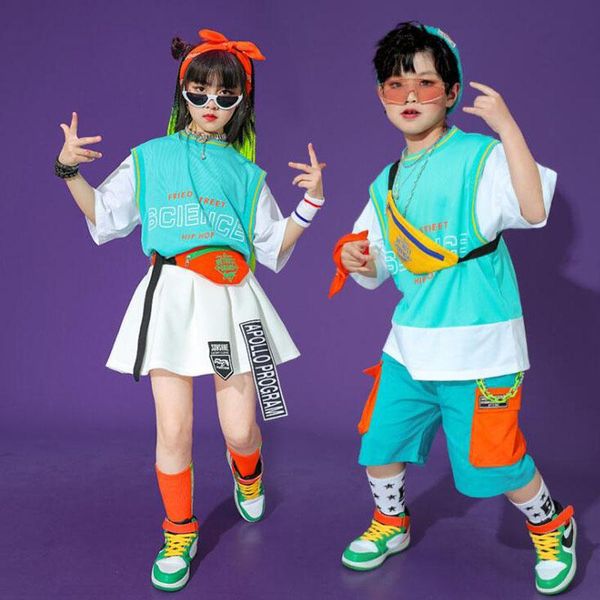 

stage wear kids concert dance costumes hip hop outfits show clothes street tshirt shorts skirt teenage girls boys jazz, Black;red