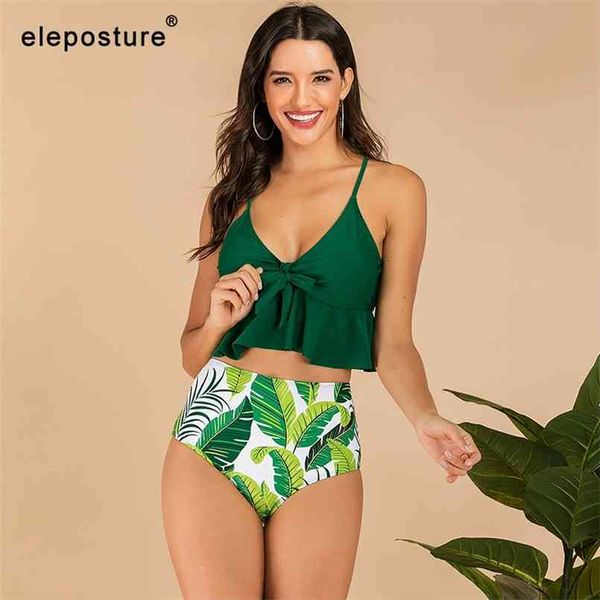 Sexy alta cintura biquíni swimwear mulheres ruffle swimsuit vintage retro set plus tamanho banhos de banho verão beachwear xxl 210722