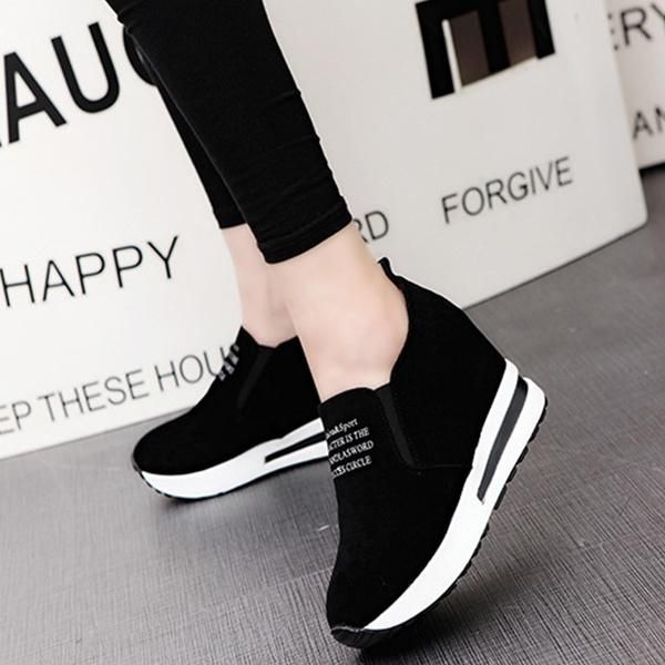 

dress shoes ladies leisure platform hidden wedge heels slip on sneakers, Black