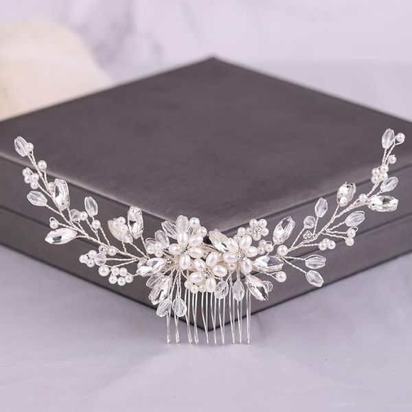 

hair clips & barrettes flower bride wedding comb pearl jewelry headpieces side combs bridal decorative accessories lb, Golden;silver