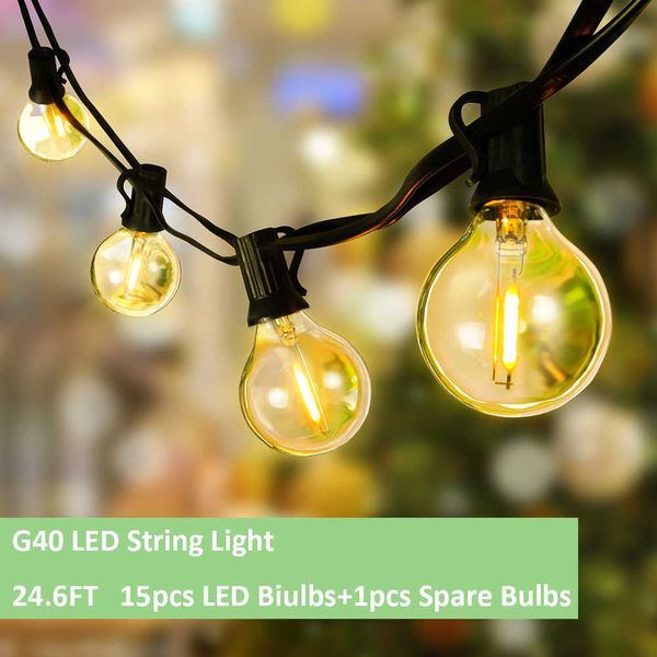 

g40 led string light 24.6ft 15bulbs+1spare bulbs g