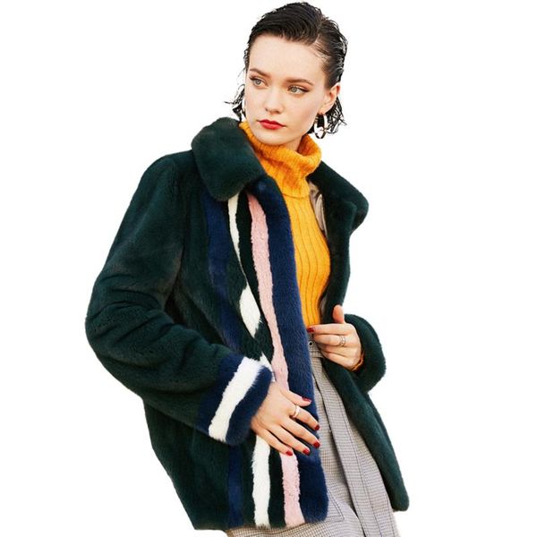 

women's fur & faux ur women natural mink coat green jacket short plus size long sleeve luxury fashion coats, Black