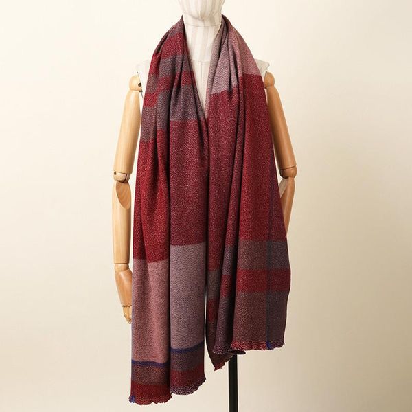 

scarves silk cashmere wool blend woven women fashion thick scarf shawl patchwork color plaid 70x195cm 330g, Blue;gray
