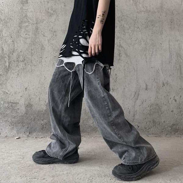 

men's jeans [tide men and women] autumn korean ins trend retro nostalgic color washed straight wide leg pants, Blue