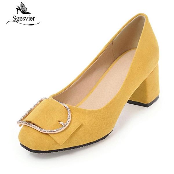 

dress shoes sgesvier autumn 2021 women pumps square toe big buckle slip on thick heel woman fashion simple black pink b254