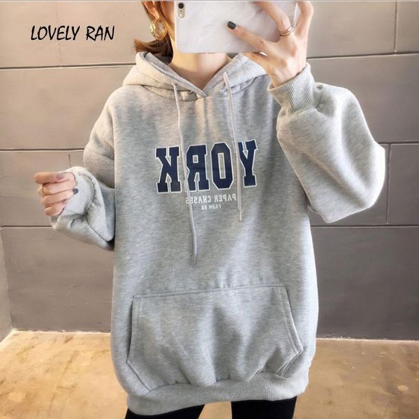 

printed letter thickening warm women's velvet hoodies loose drawstring long sleeve female hoodie 2021 korean lady pullover & sweatshirt, Black