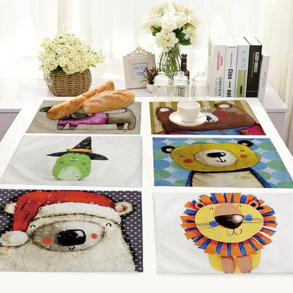 

mats & pads cartoon kids non-slip insulation placemat for table dinner cotton linen home decor 42*32cm dd215