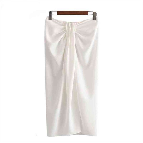 

knotted wrap midi high waist womens skirts back zipper split fork slit female skirt vintage fashion y2k mujer, Black