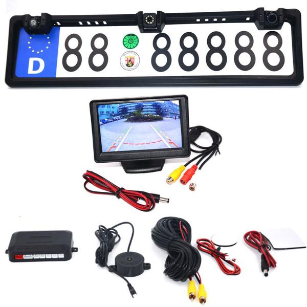 

mini cameras 4.3 car monitor eu european license plate frame rear view camera waterproof night vision reverse backup 4 led light