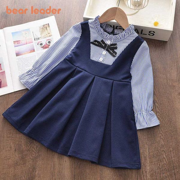 

bear leader girls dresses spring baby girl dress striped with bow long sleeves princess dress for girl kids clothes vestidos 210708, Red;yellow