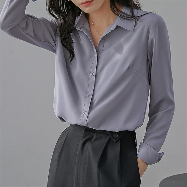 

brief female chiffon ol all match fashion minimalist chic gentle solid large size loose casual retro blouses 210421, White