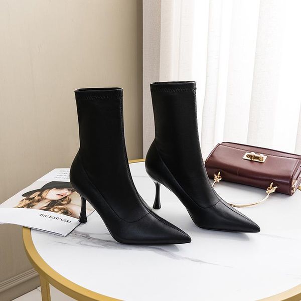 

boots pointy boot women shoes autumn luxury designer winter footwear boots-women pointe fashion 2021 mid-calf leather rubber lad, Black