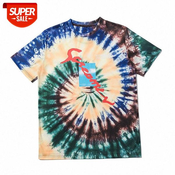 

european and american street fashion brand travis personality tie-dye abstract portrait printing men women loose short-sleeved t-shirt #pw7z, White;black