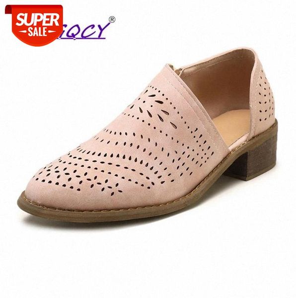 

women pumps side hollow square low heel woman shoes boat retro vintage out slip on casual female #qx04, Black