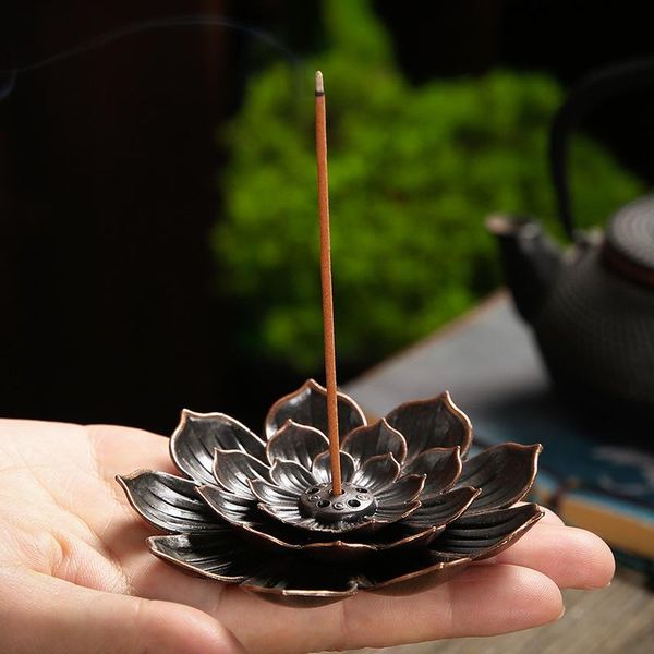

fragrance lamps alloy incense burner stick holder buddhism lotus line censer sandalwood coil base temples yoga studios home decor