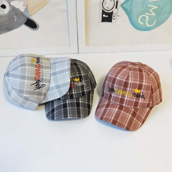 

baseball spring little fresh student sun plaid cotton letter embroidered children's boys and girls' cap, Yellow