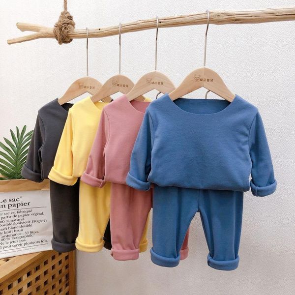 

clothing sets children's suit spring autumn cotton plus velvet boy cartoon pajamas set girl baby clothes, White