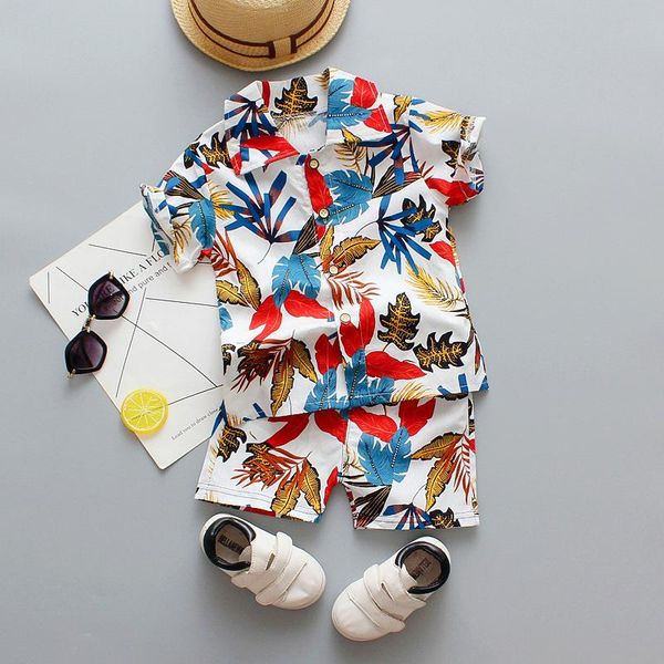 

clothing sets baby boys floral printed clothes set summer short sleeve shirt pants kids holiday beach suit, White
