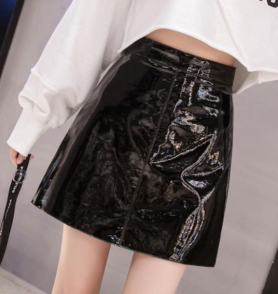 

skirts shiny black patent leather skirt women spring high waist a-line y2k gothic mini clubwear harajuku clothes skorts
