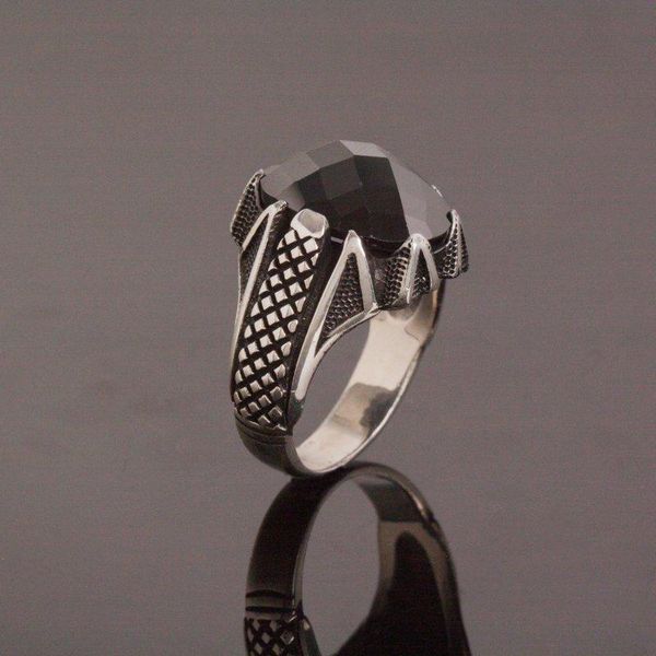 

sterling black zircon stone silver ring fashion turkish premium quality handmade jawelery cluster rings, Golden;silver