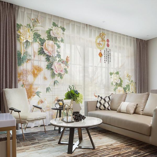 

curtain & drapes custom chiffon sheer window drape for living room floral blossom rose khaki gray brown pink blue