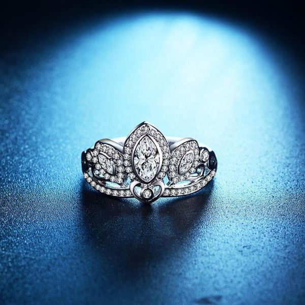 

cluster rings europe & american original design horse eye fine ring 925 silver crown cz for women engagement marriage diy jewelry gifts, Golden;silver