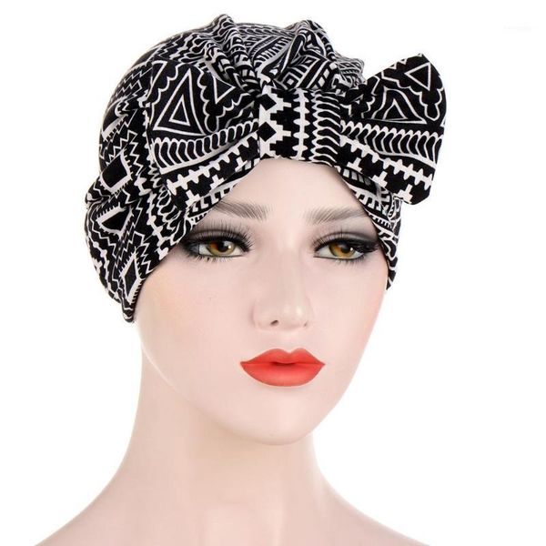 

muslim print bonnet womens big bowknot stretch hijab turban hat scarf headwear cap head wrap chemo beanies bows hair accessories1