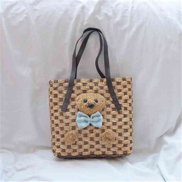 

handbag 2021 straw woven bag hand wheat bear head decorative fashion women's