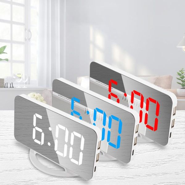 

other clocks & accessories digital alarm clock modern mirror surface with 2 usb output wall table desk auto dimming