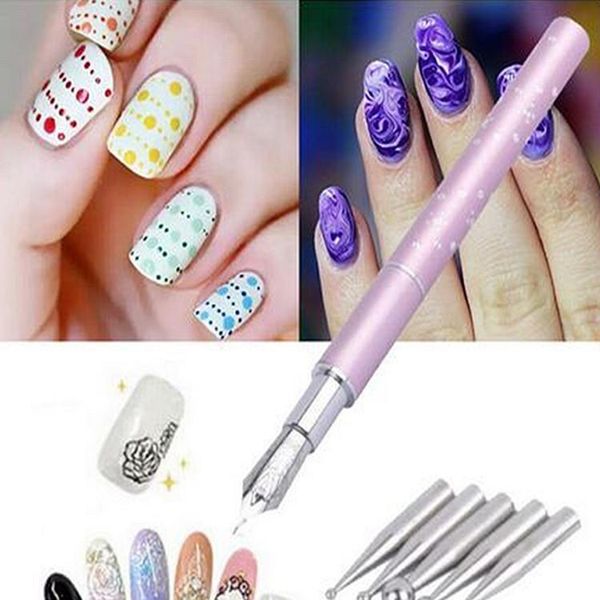 

fountain pens 1pc pink pole nail painting pen point diamond pull dip light therapy beauty art tool with 5 nibs